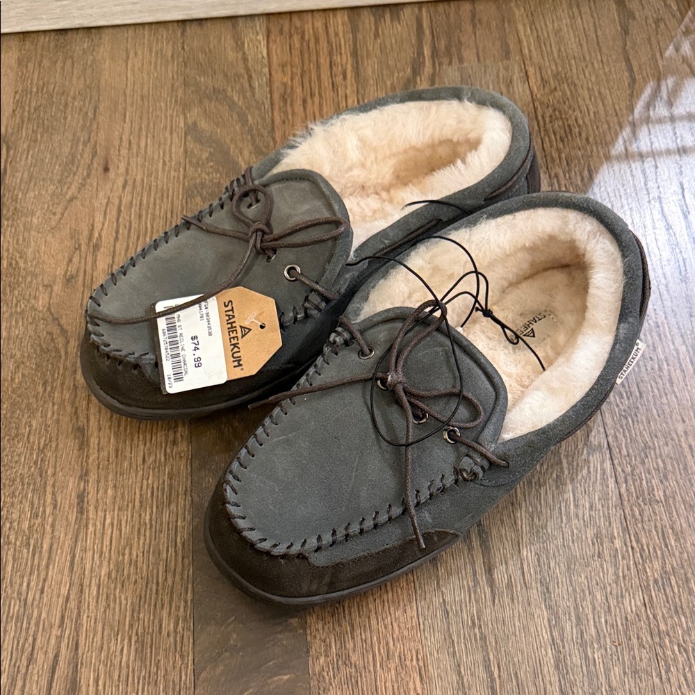 Staheekum Charcoal Men's Size 9 Suede Plush Lined Shoes w/ Dark Brown Accents